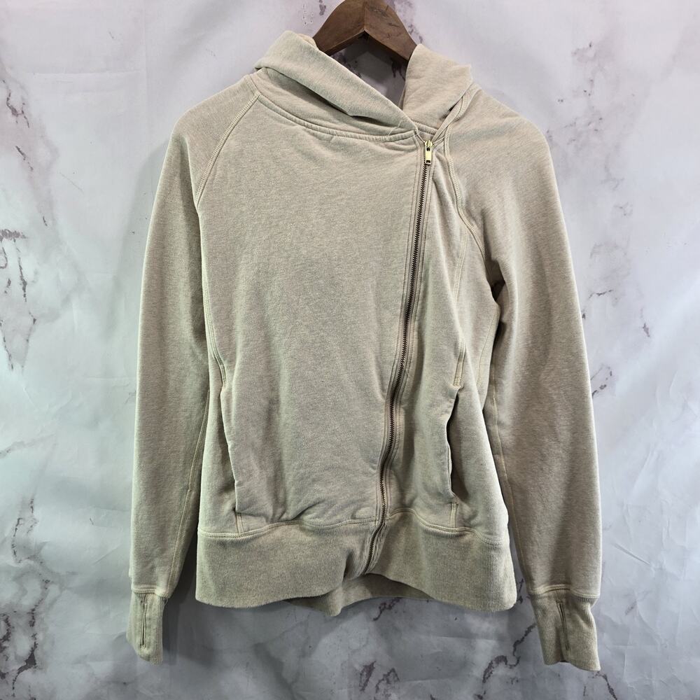 Nike Hoodie Womens Large Beige Yoga Sweatshirt Zip Asymmetric